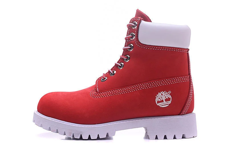 Original TIMBERLAND Men\'s 10061 Red White Winter Boots Man Male Genuine Leather Ankle Anti-Slip Outdoor Warm Hiking Shoes 40-46