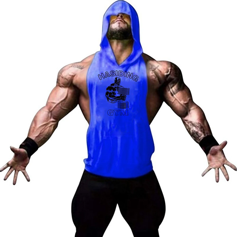 New Fashion Cotton Sleeveless Hooded Tank Top Men Fitness Shirt Mens Singlet Bodybuilding Workout Gym Vest Fitness Men Hoodies