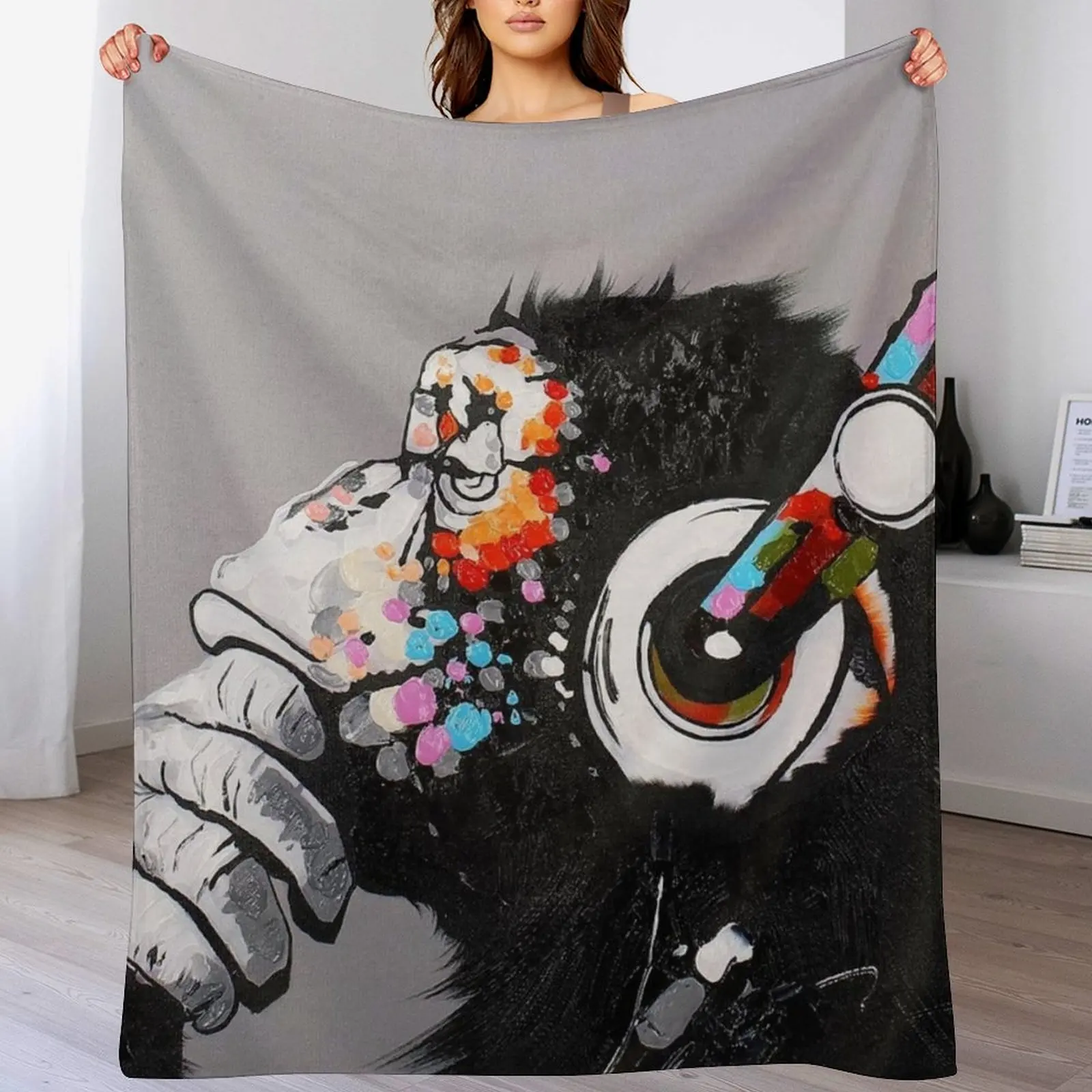 New DJ Monkey With Headphones Thinking - Thinker chimp Throw Blanket For Sofa Thin Tourist Blankets