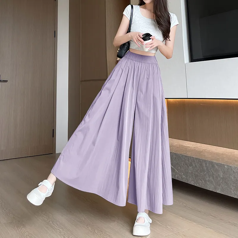 

Purple Summer Thin New Model Wisteria Wide Leg Pants Cotton Linen Ice Silk Women's High Waist Loose Fit Casual Trousers