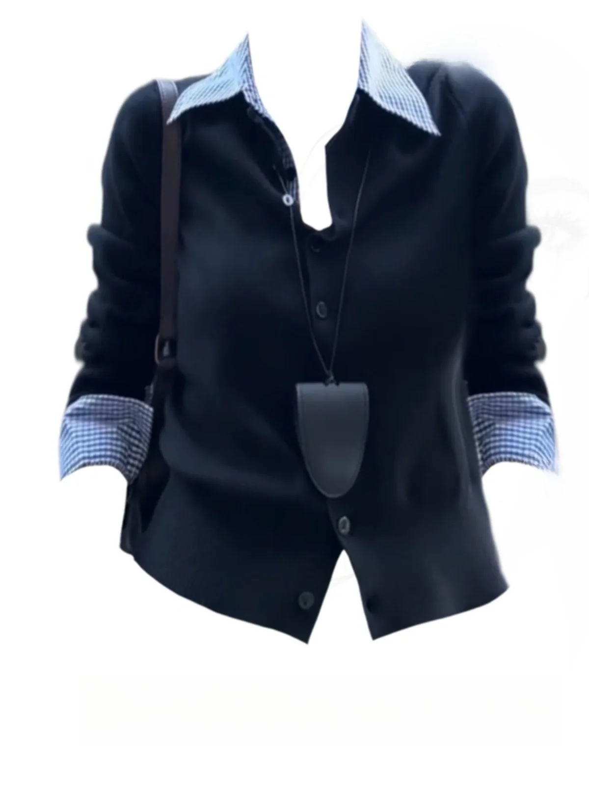 

Женская корейская футболка больших размеров в клетку с воротником в стиле пэчворк, длинная футболка све, облегающий дизайн, осеннее новое поступление, офисная одежда