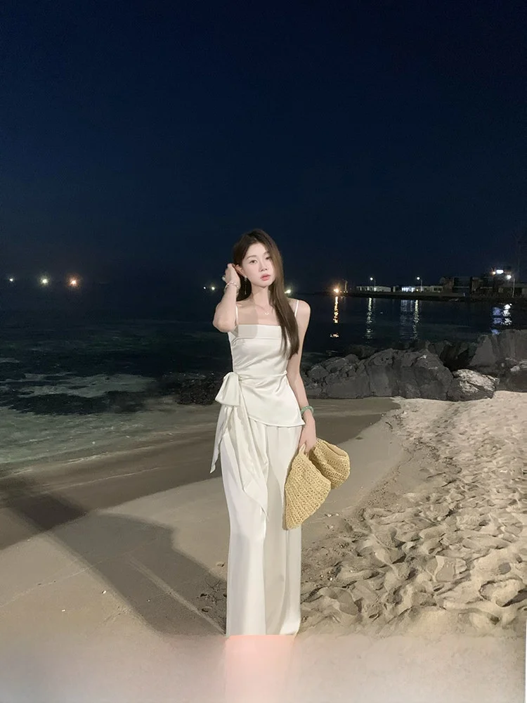 

Ele Art Newcomer женский летний утягивающий комплект из двух предметов с топом на бретелях и длинными брюками, нежный моющийся ансамбль