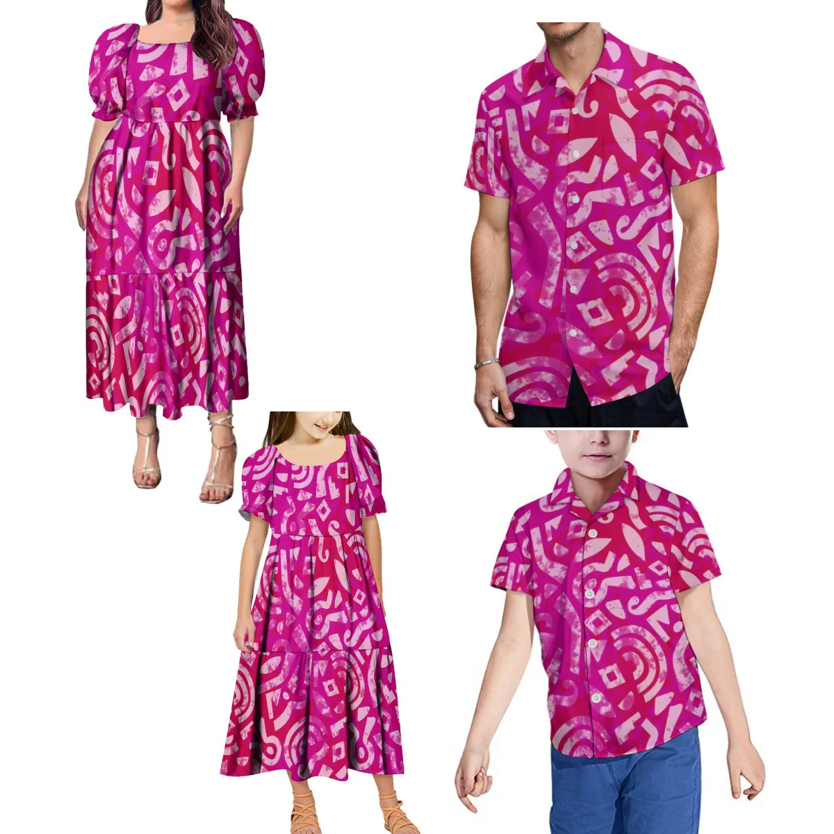 Robe d'été à manches bouffantes pour femmes et enfants, chemise assortie pour hommes, haut pour garçon, conception respectée, famille trempée