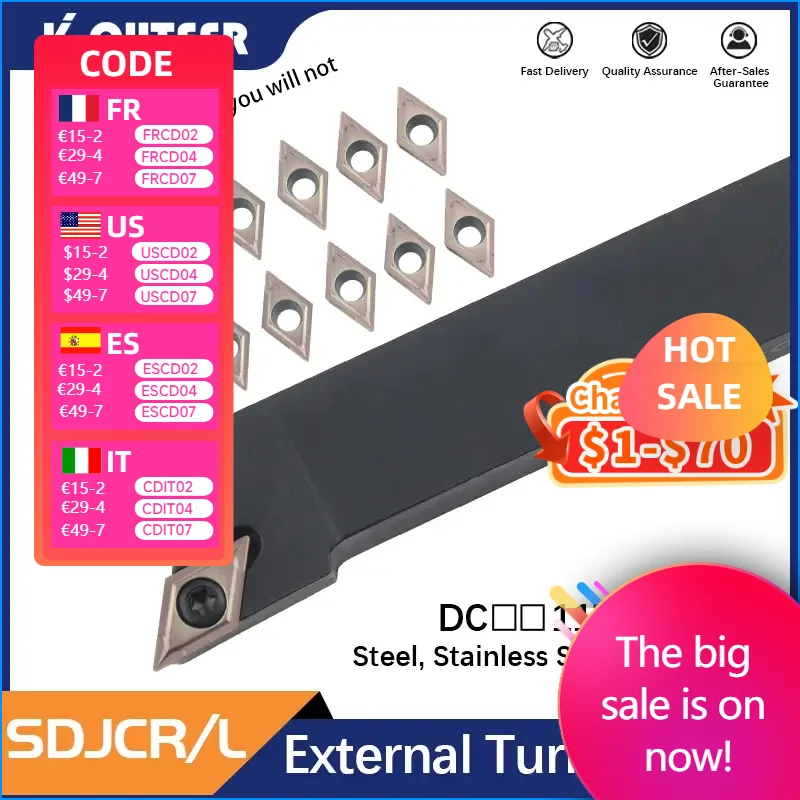 

SDJCR/L1212H11 SDJCR1616H11 SDJCL2020K11 SDJCR2525H11 SDJCR3232P11Внешний токарный держатель инструмента DCMT Твердосплавная вставка Набор токарных станков с ЧПУ