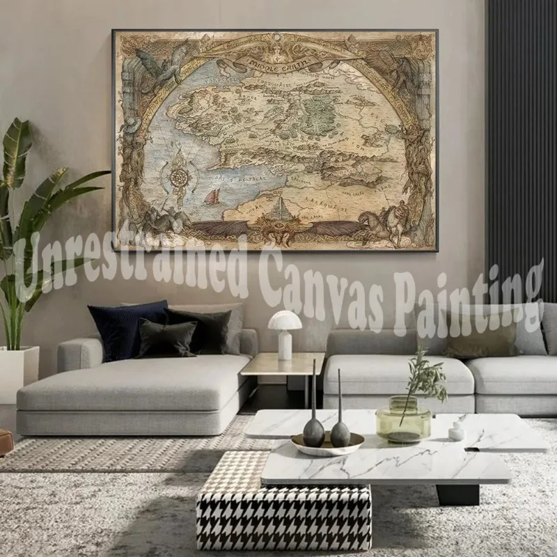 Westeros and Essos Treasure World Map Art Canvas Painting on The Wall Art Posters and Prints for Living Room Home Decoration