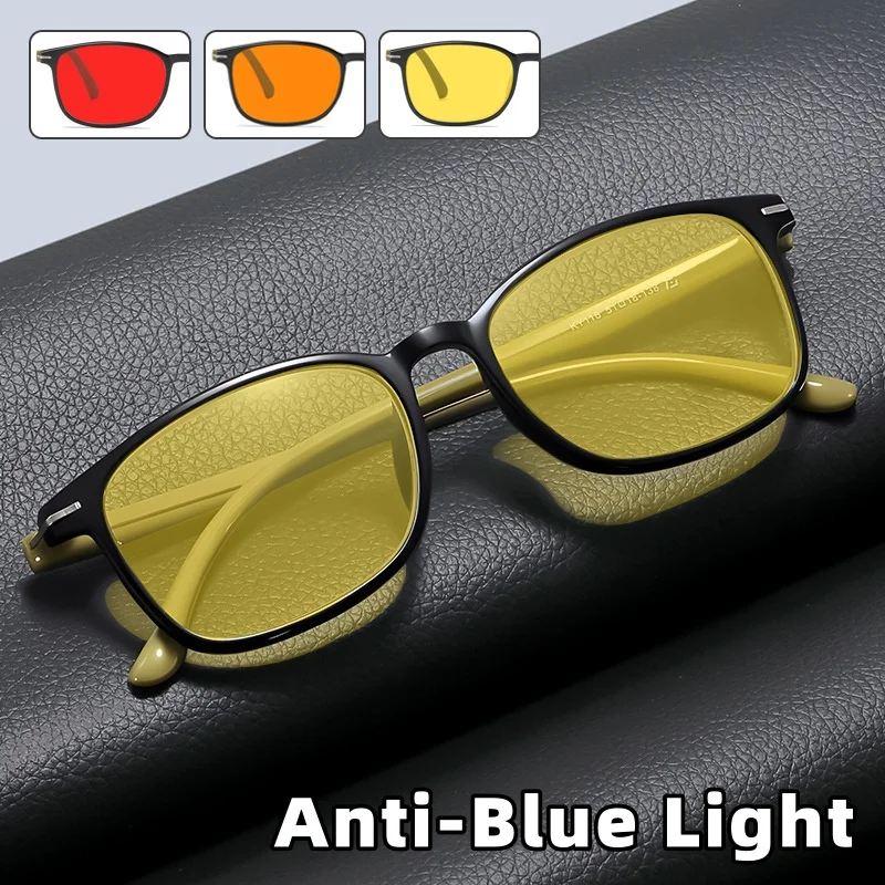

Square Frame Ultra-Lightweight Anti-Blue Light Night Vision Glasses Orange-Red Dual-Tone Lenses Unisex UV Protection Eyewear