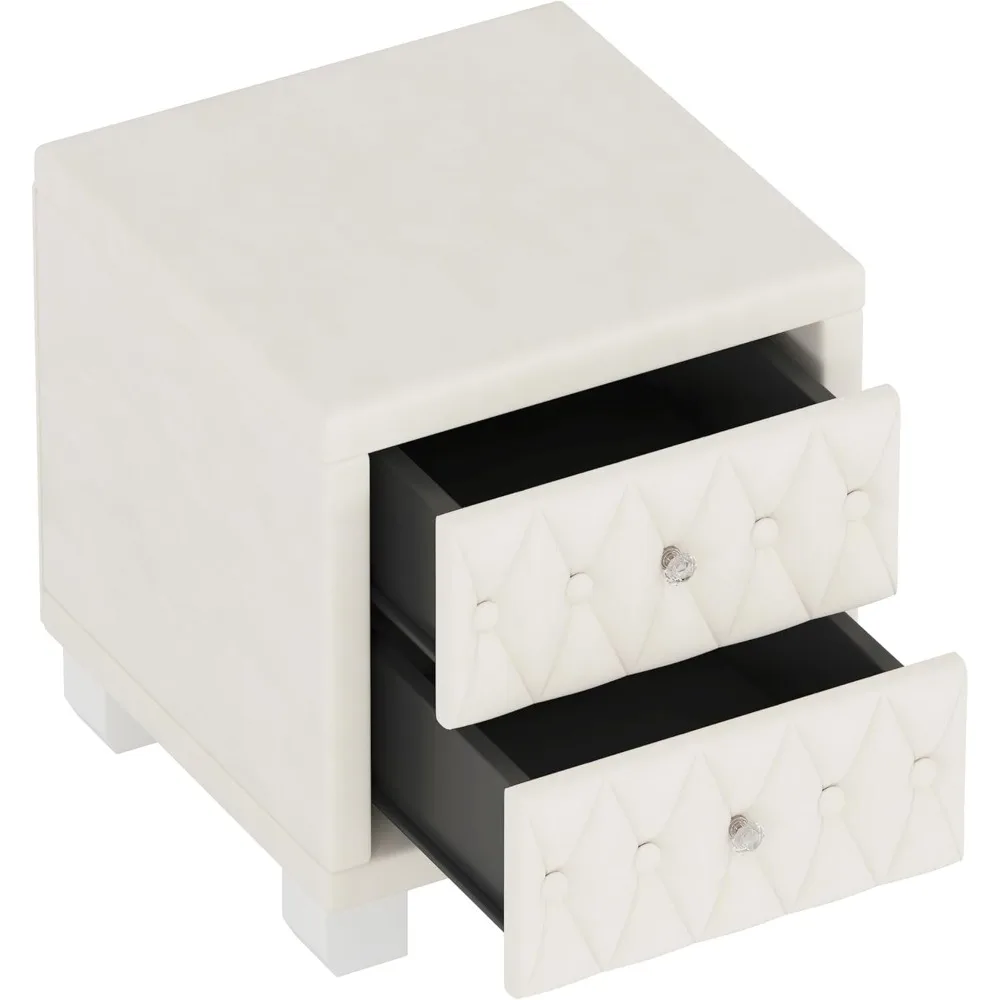 منضدة مخملية ذات درجين مع سطح معنقدة بأزرار ومقبض كريستالي لتخزين غرفة النوم وغرفة المعيشة #6