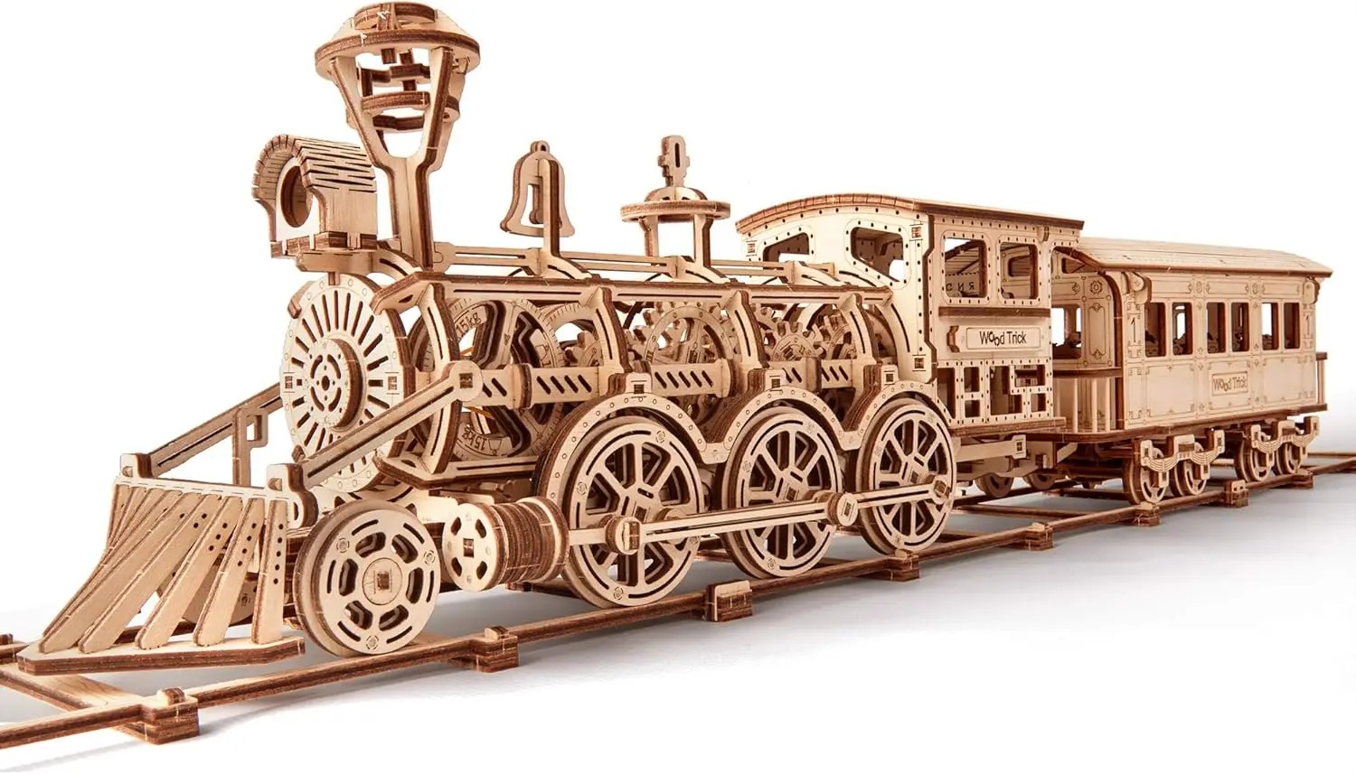 

Wooden Toy Train Set with Railway, 34x7", Mechanical Model Kit, 3D Puzzles for Adults DIY Engineering Build