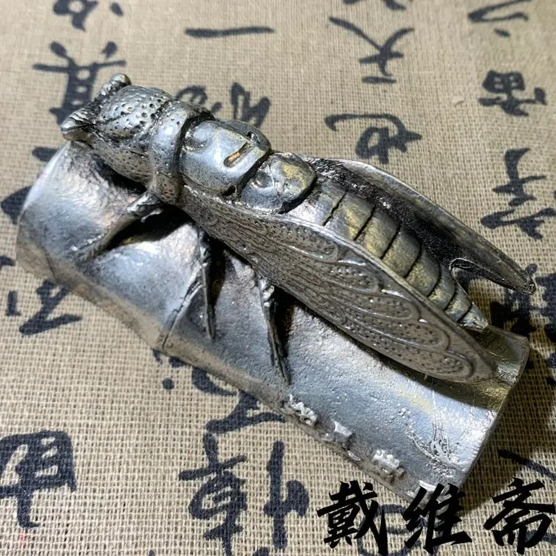 Rare and nostalgic large copper and silver engraved bamboo joints Yiming amazing ruler paperweight study desk ornament