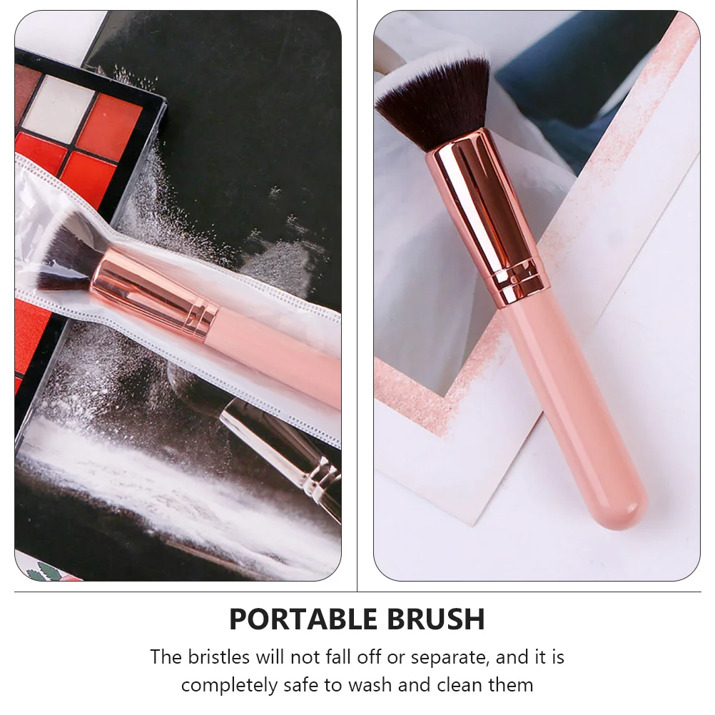 

2pcs Premium Foundation For Women Multifunction Makeup Brush Set Portable Bristle Brush Durable Salon Use Pink