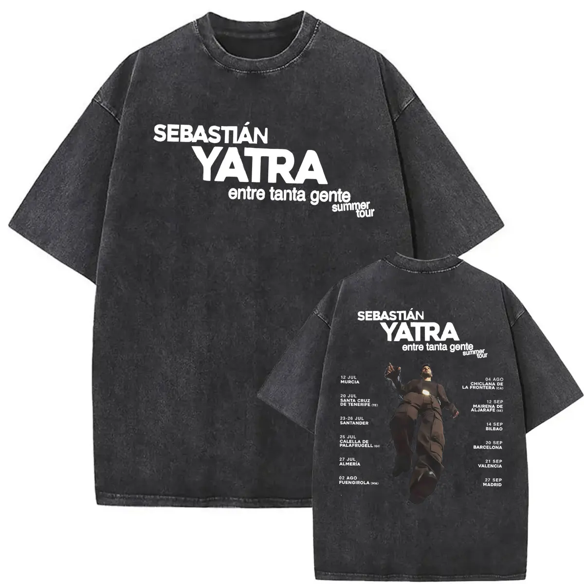 Sebastian Yatra Entre Tanta Gente Tour 2026 Washed T-shirts Men Women Vintage Hip Hop T Shirt Casual Cotton High Quality T-shirt
