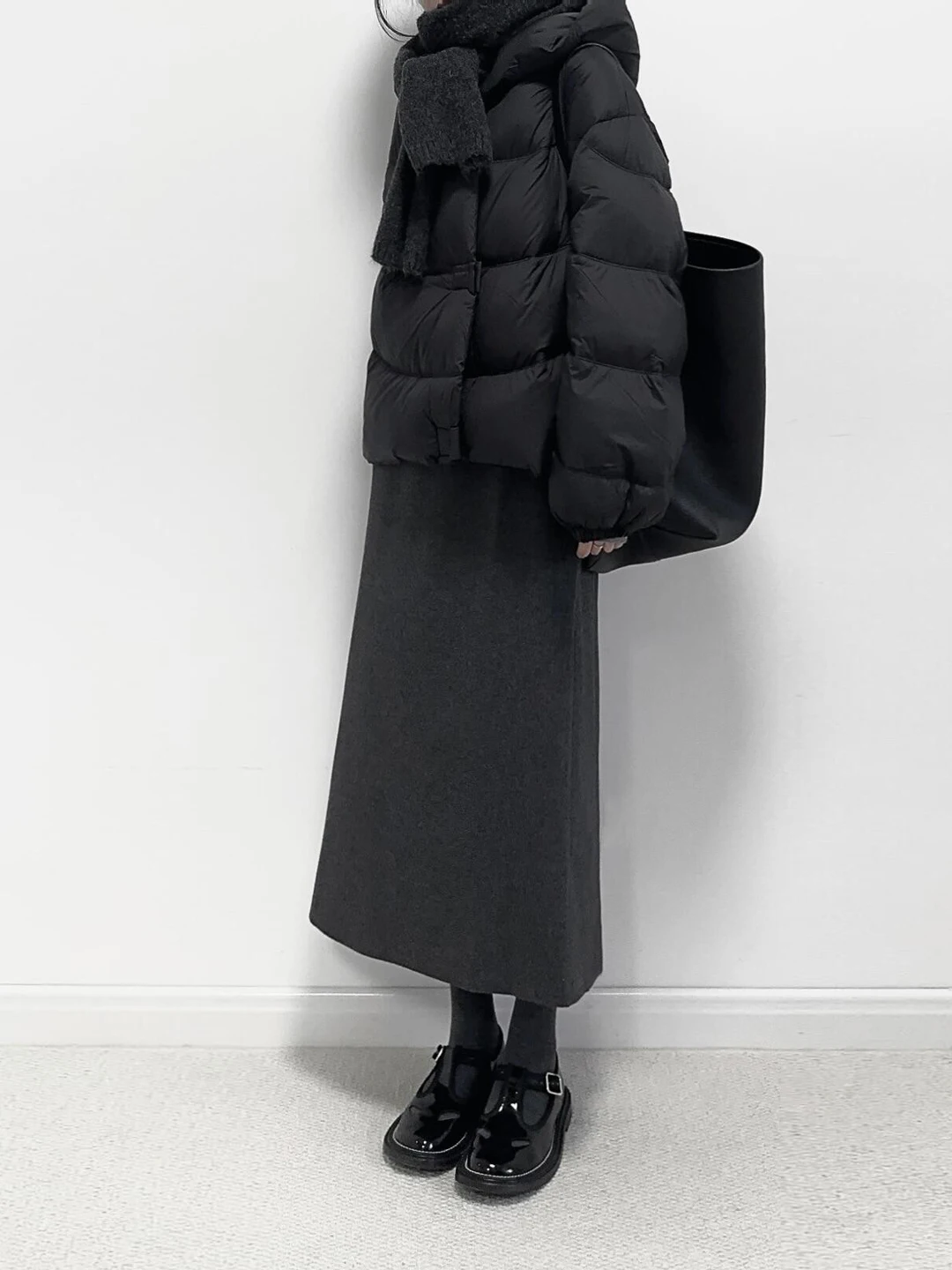 

Deep ey Woolen High Waist Midi Skirt with Ba Split And Elastic Waist for Winter Casual Sle Warmth Hidden Meat Skirt