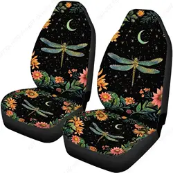Dragonfly Moon Flower Print Seat Covers For Car, Non-Fading Auto Front Protector Set Of 2 Unisex Washable