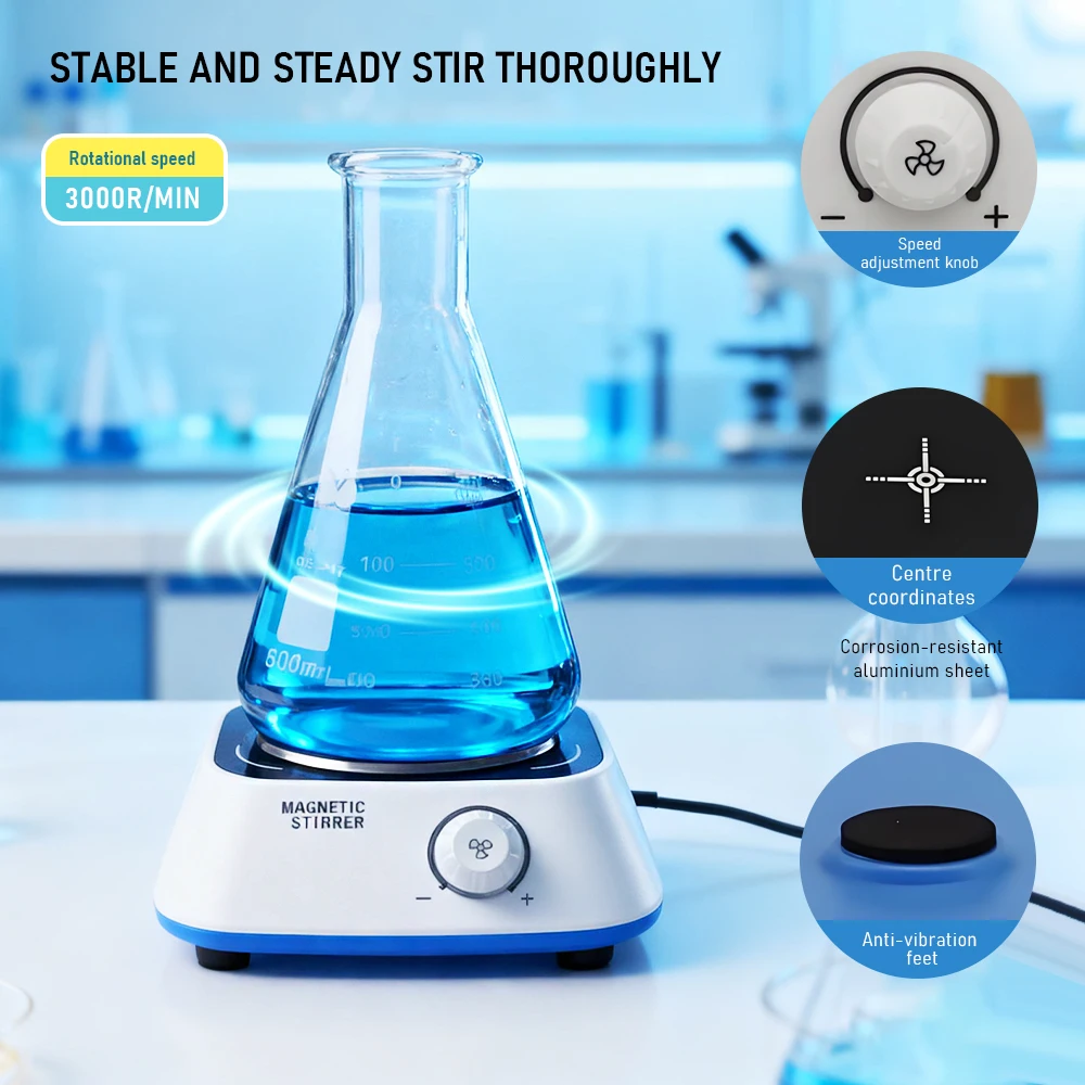 

Mini Magnetic Stirrer Adjustable Speed 300-3000RPM Laboratory Portable Stirrer Lab Magnetic Stirrer Stirring Equipment