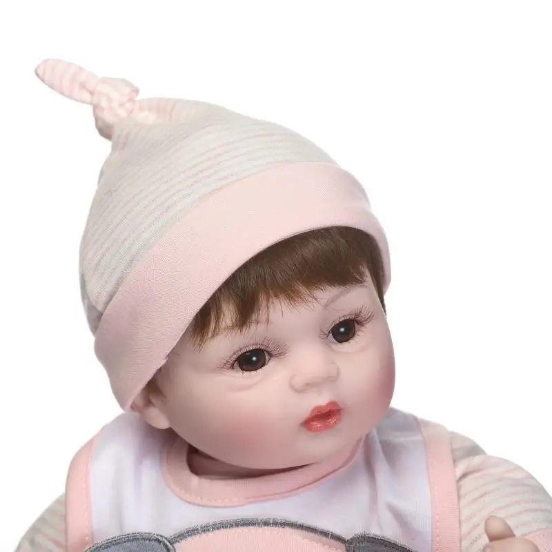 16'' Reborn Baby Doll Preemie Vinyl Silicone Girl Handmade Cloth Body Wig Hair American Girl Doll  Kids Toys for Girls