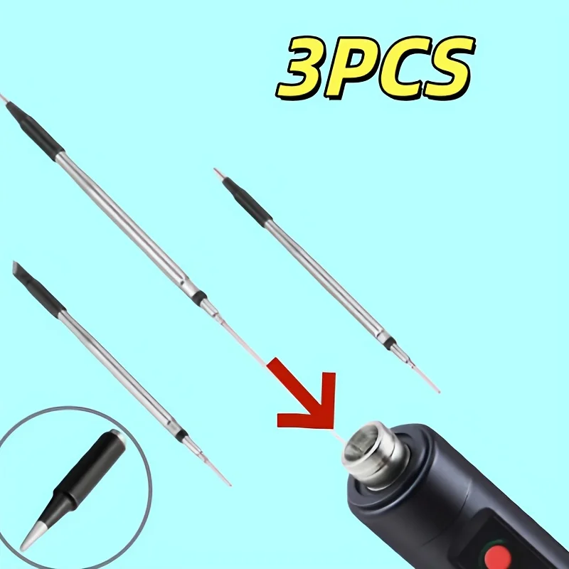 Metal Soldering Iron Tips 3 Pack, Point/Horseshoe/Cutter Head, Plug & Play Replacement Tips for Electronics PCB Welding Repair