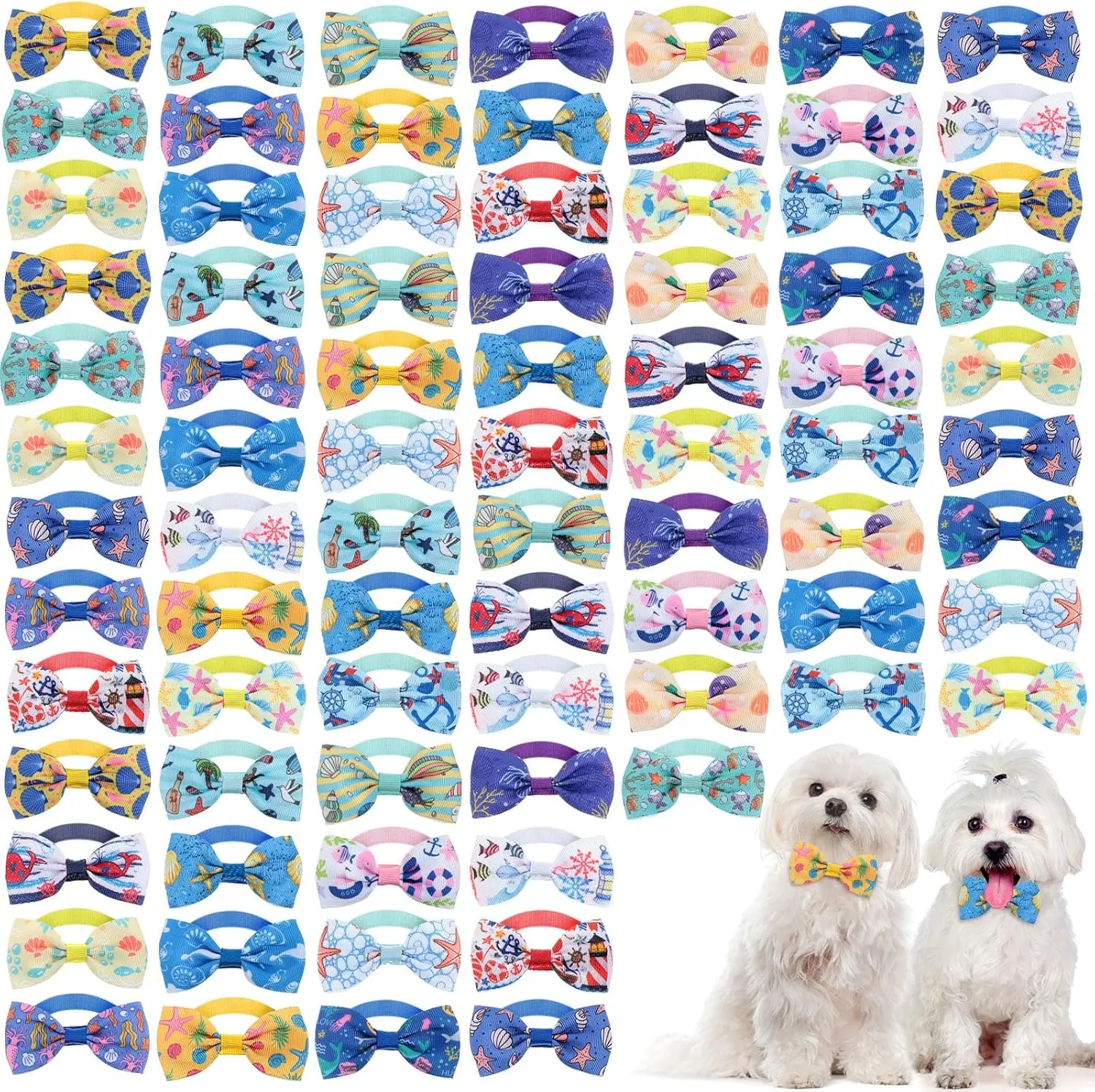 20 PCS Color in Random Dog Bow Ties for Small Dogs Assorted Pattern Pet Bowtie Collar Bows Cat Tie Collar Bowtie for Pet