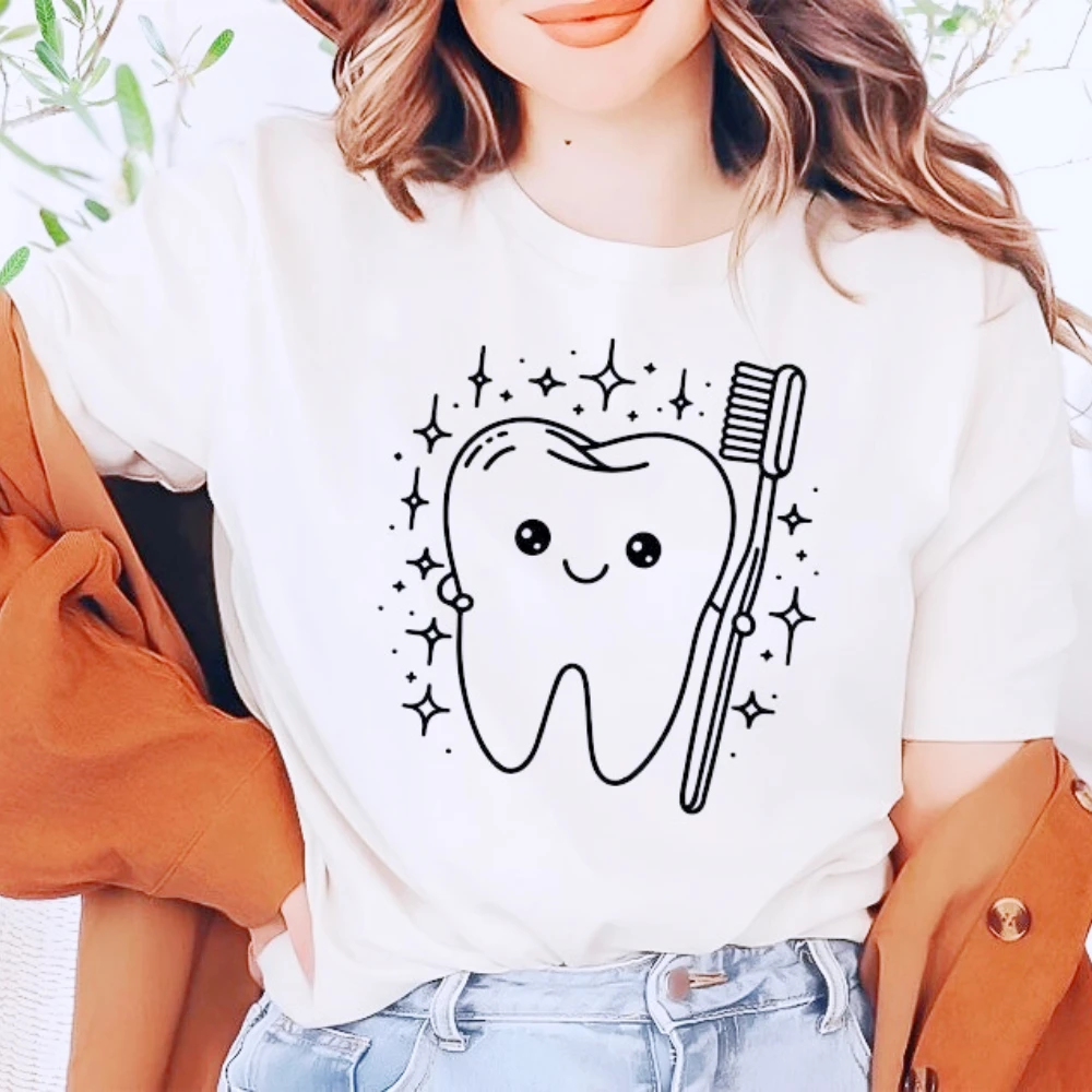 

Happy Tooth T-Shirt Dental Hygienist Shirt Dentist Dental Assistant Shirt Toothbrush Shirt Women Men Daily Life Casual Tee Tops
