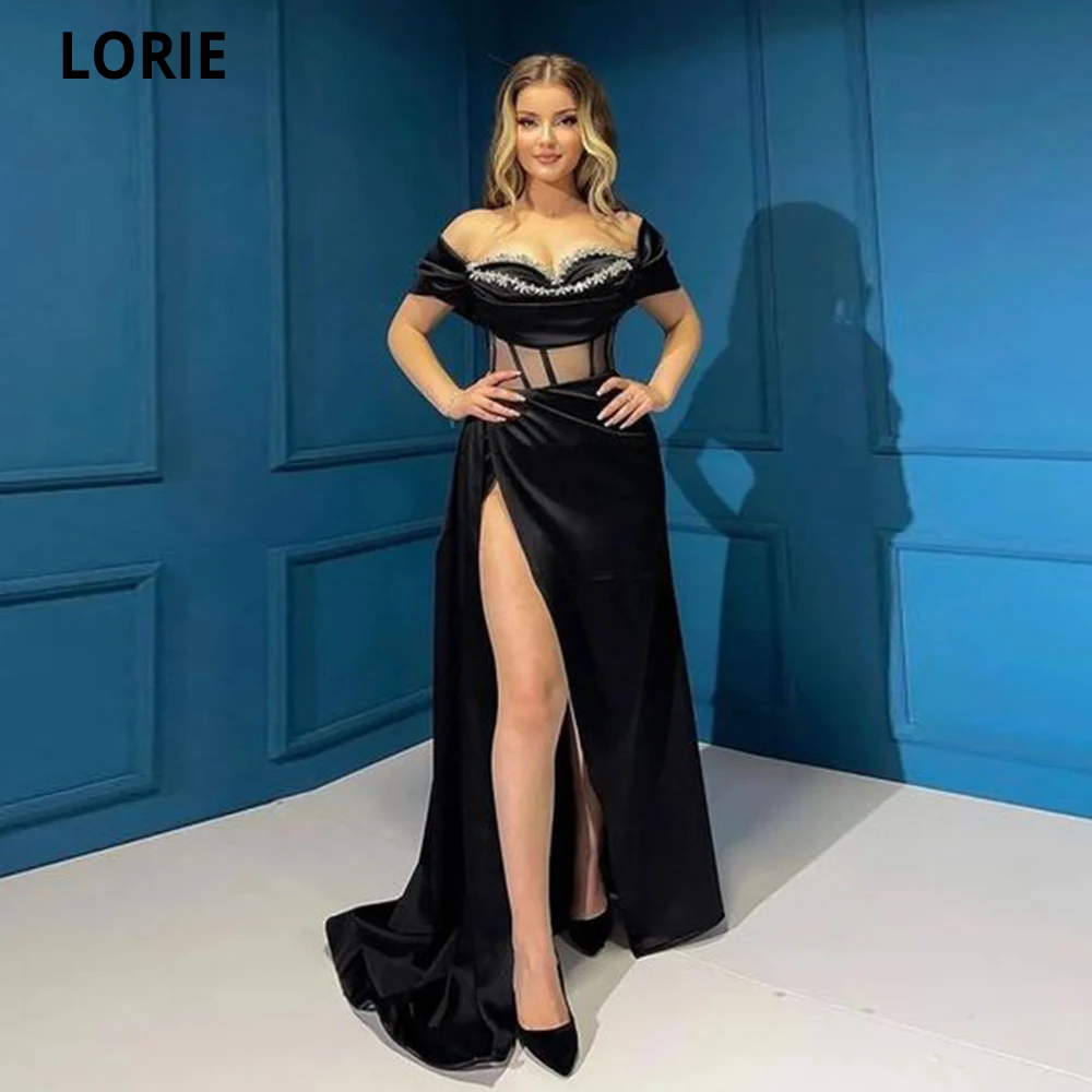 

LORIE Black Mermaid Evening Dresses Off The Shoulder Arabia Party Dresses Floor Length Crystals Vestidos De Noche Robe De Soiree