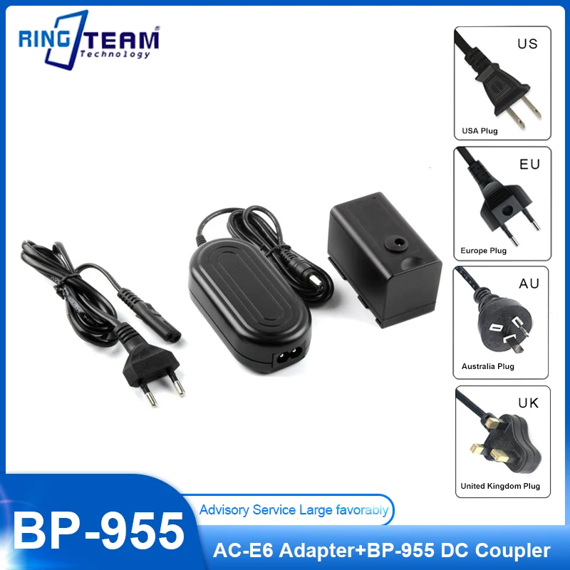 

BP-955 BP955 BP 955 970G Dummy Battery AC-E6 Round AC Adapter (with Display Light) for Canon XF100 105 XH A1s XL H1s XL H1a