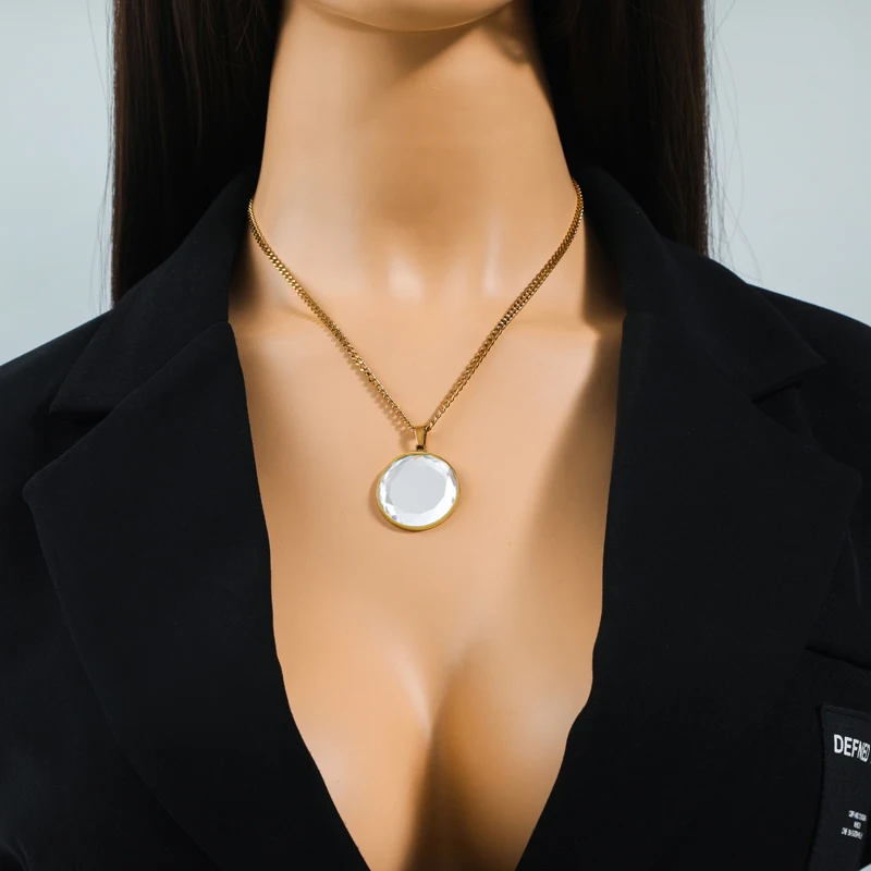 EILIECK 316L Edelstahl Runde Farbige Kristall-Anhänger Halskette für Frauen Neuer Trend Choker Schlüsselbein-Kette Schmuck Geschenk – Detail 7