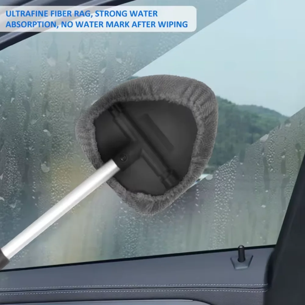 Extendable Car Window Cleaning Brush Triangle Square Head Microfiber Telescopic Defogger Scraper Windshield Cleaning Dust Brush