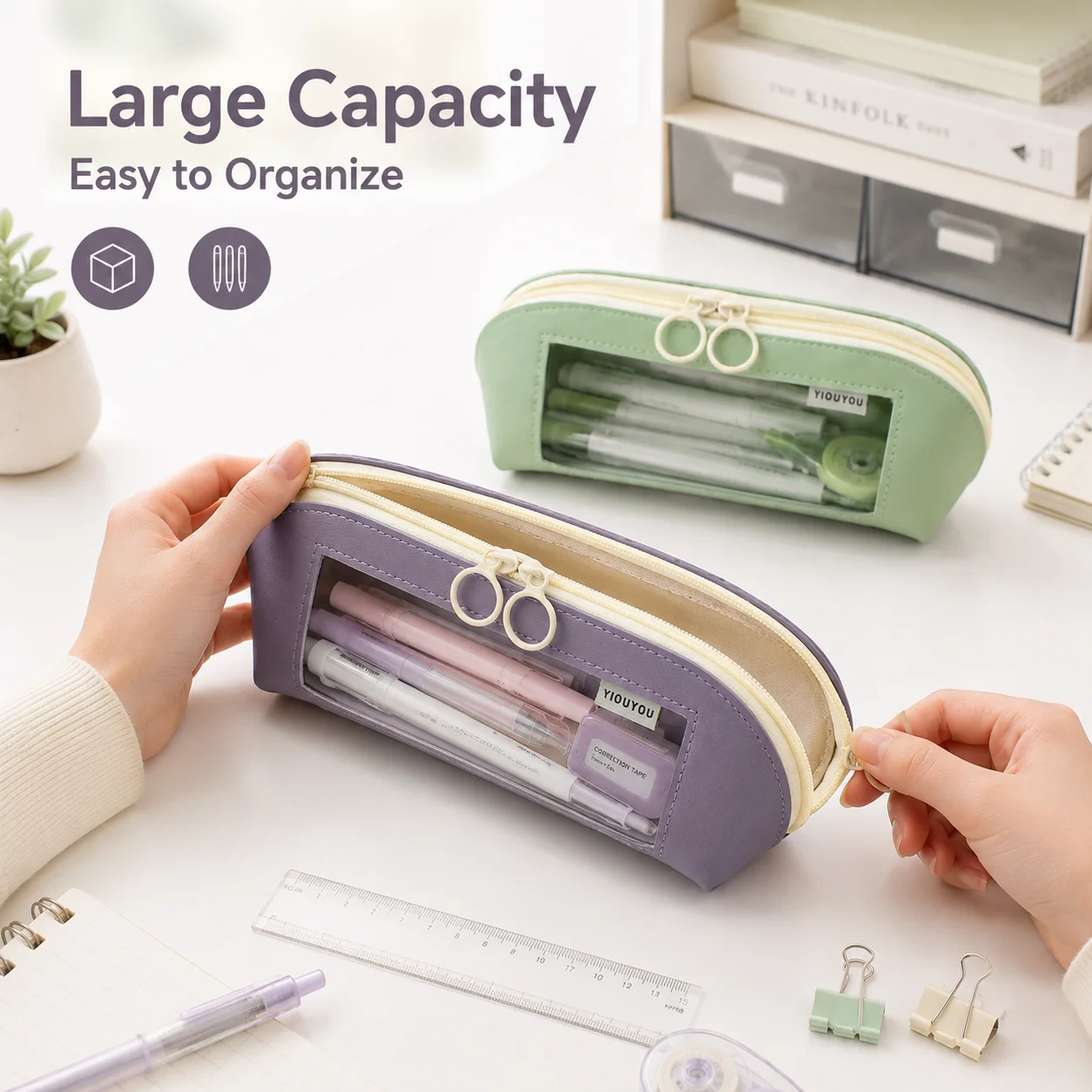 Eco-Friendly PU Leather Pencil Case, Cute Shell Design Pen Bag, Portable Waterproof Stationery Holder