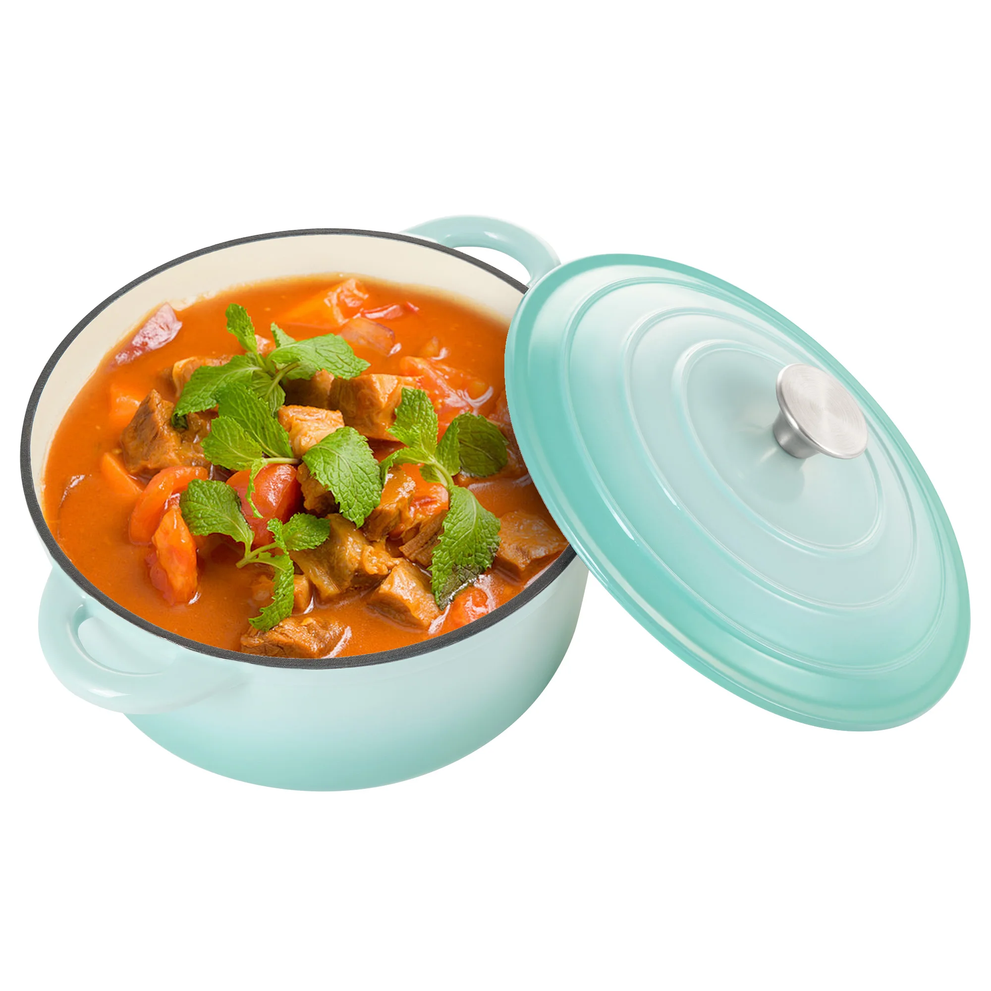 

6QT чугунная эмалированная голландская духовка с крышкой, антипригарная, с двумя ручками, многофункциональная для выпечки хлеба, домашней кулинарии