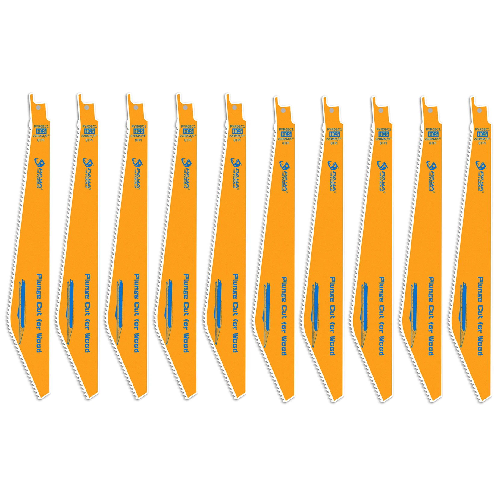 PAYA Any Points Wood Cutting 10PCS Reciprocating Saw Blades HCS 9" 8TPI Sabre Saw Blades,No Edge Start Required for Woodworking