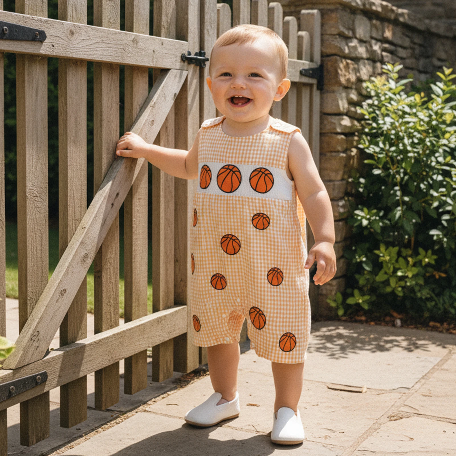 

Летний комбинезон для маленьких мальчиков без рукавов в клетку с вышивкой, баскетбольный повседневный повседневный комбинезон, одежда