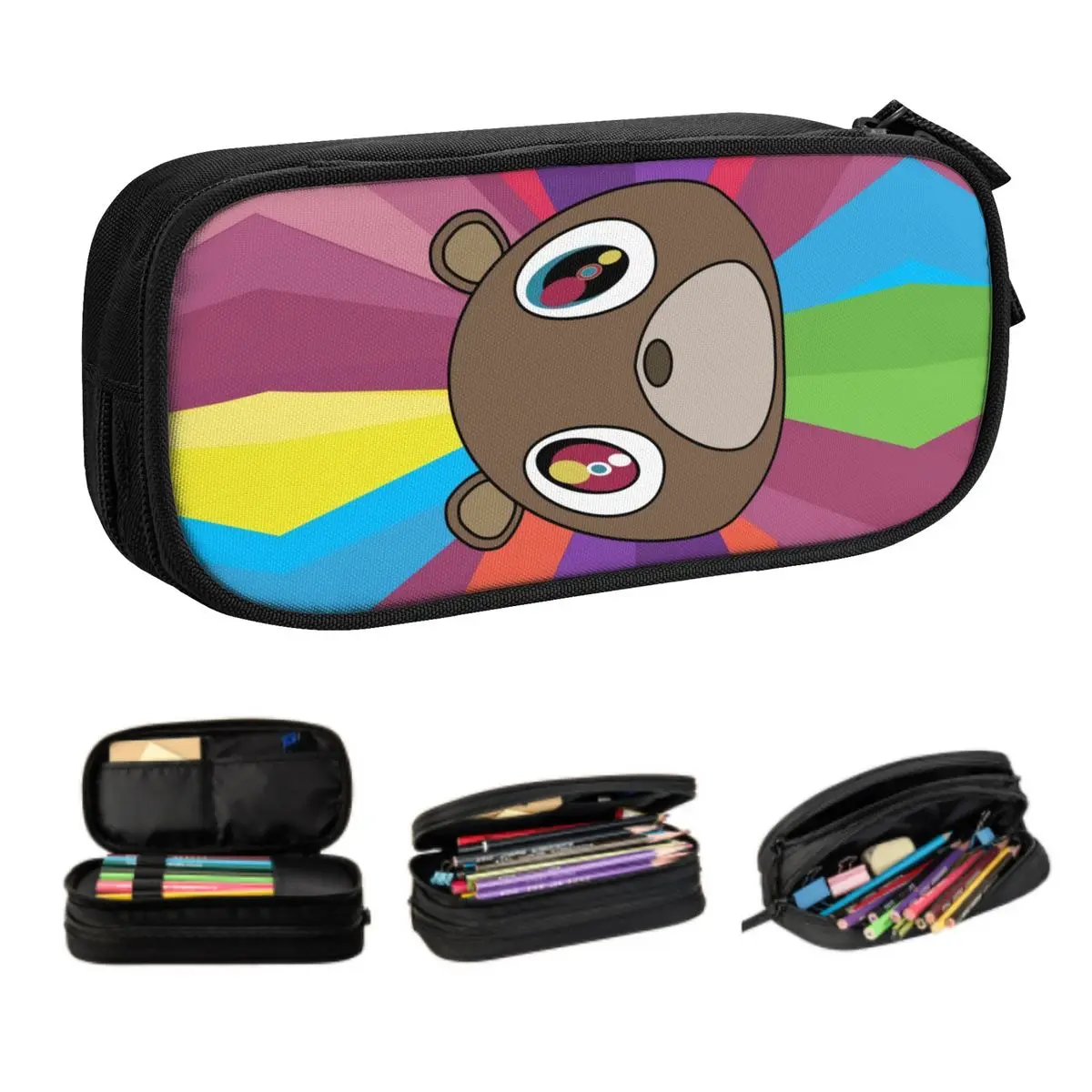 Custom Cute Kanye West Bear Pencil Cases for Boys Gilrs Large Storage Pencil Pouch Stationery