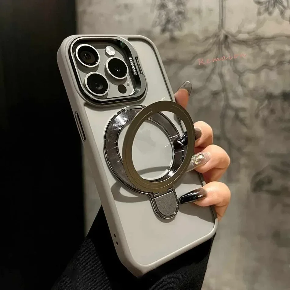 Plum Ring Magnetic Stand Phone Case for iPhone 15 11 13 14 12 16 pro Max 16 plus Magsafe Transparent Glass Lens Protector Cover - view 6