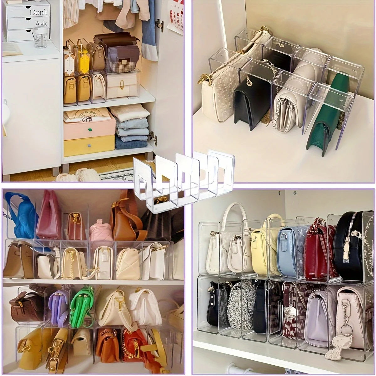 2pcs Transparent 4-Section Bag Organizer, Wardrobe Divider for Handbags, Scarves - Perfect for Storage and Shelf Organization