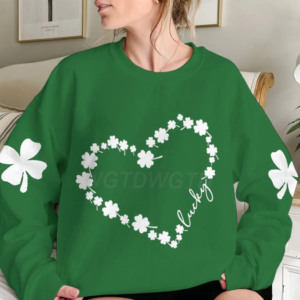 

Женская модная толстовка ко Дню Святого Патрика с принтом клевера и сердца, облегающая, повседневная, для праздников, с круглым вырезом, топ с принтом счастливого клевера