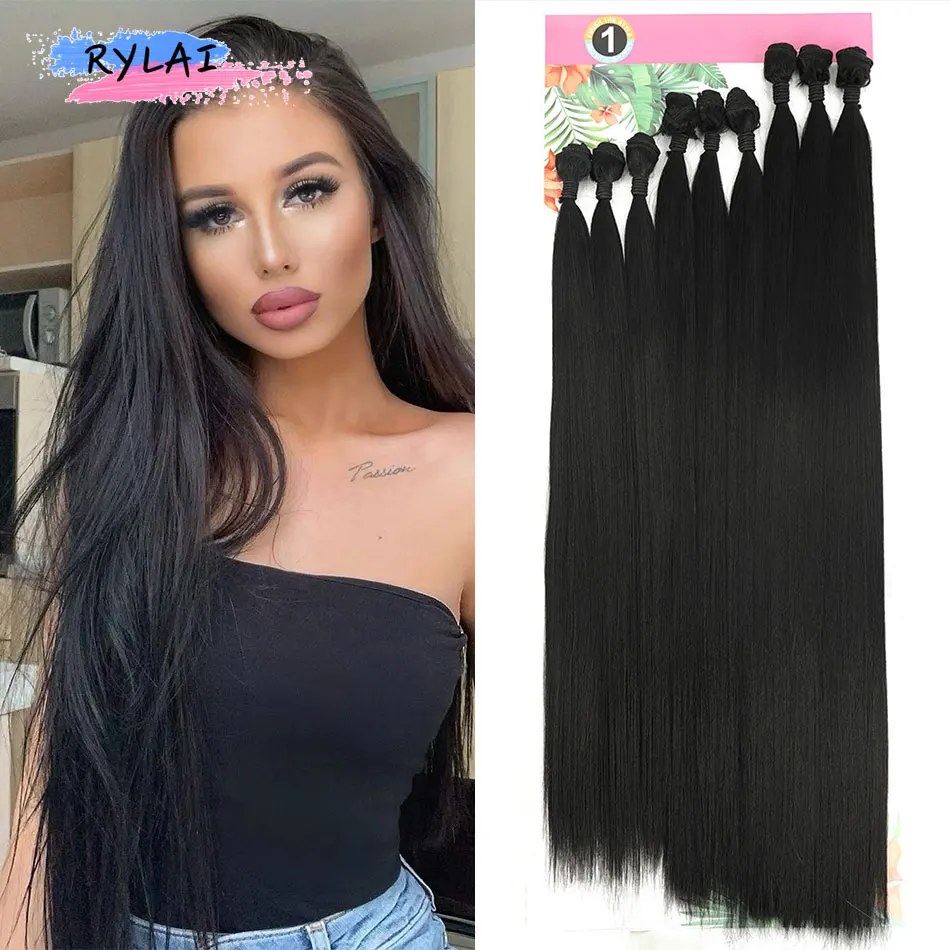 Synthetic Straight Hair Extensions Ombre Hair Bundles 20 24 28 Inches Heat Resistant Fiber Hair Weaving Long Straight Hair