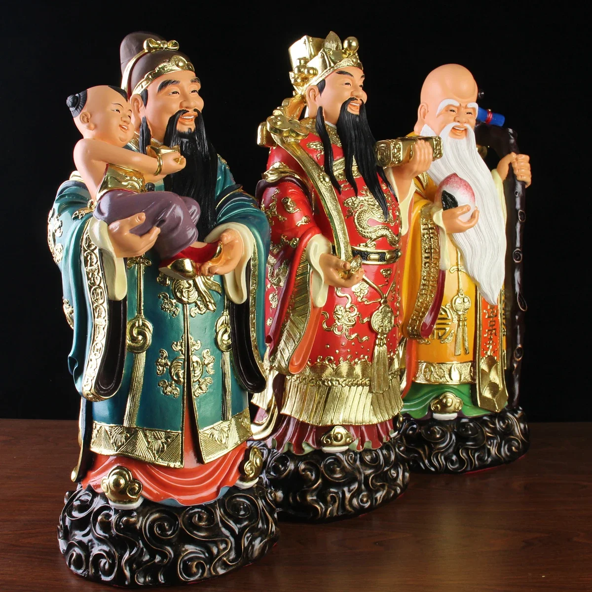 3PCS Asia HOME SHOP Good luck Gods buddha efficacious bless Fu Lu Shou safe health patron saint FENG SHUI statue 40cm large