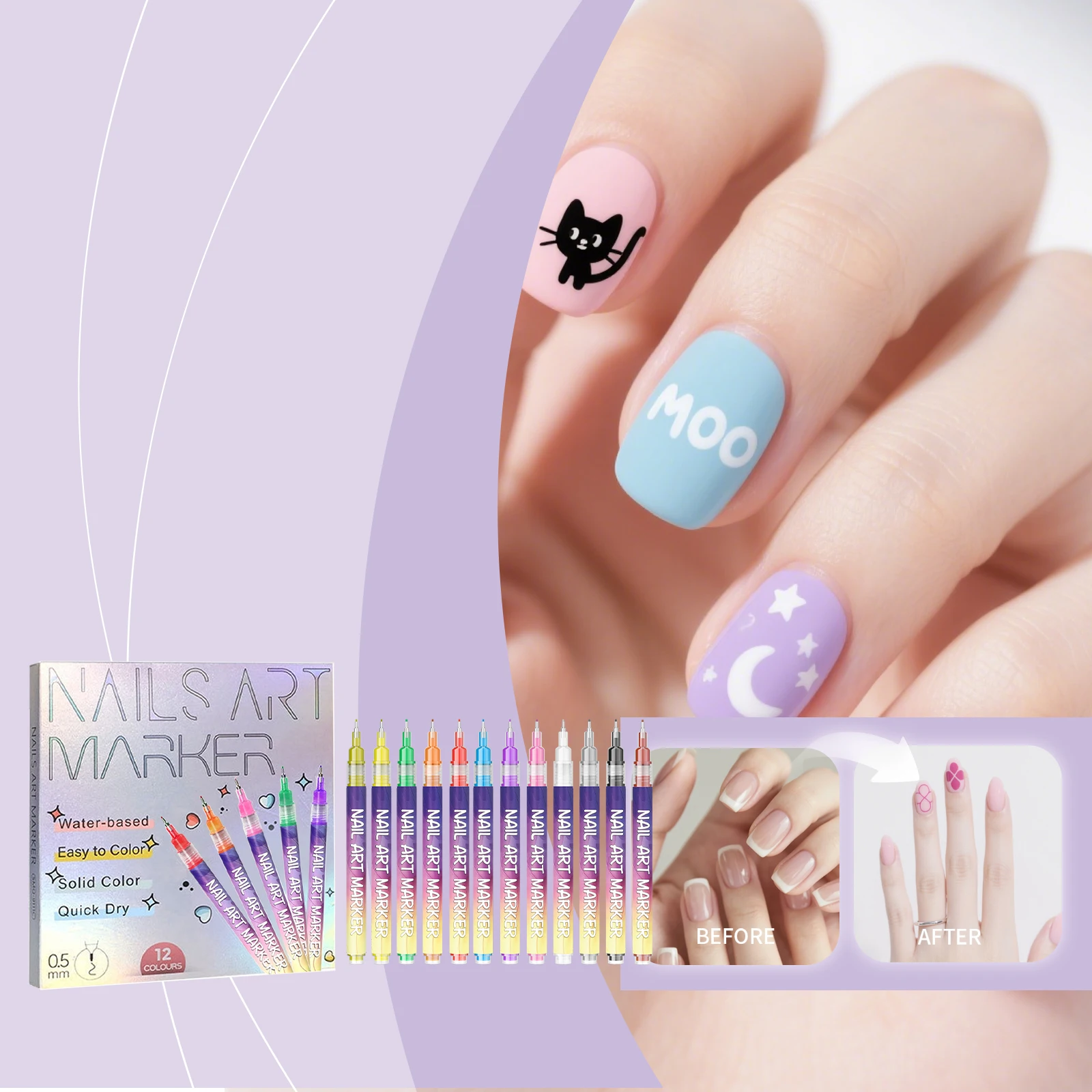 Nail Art Pens - Easy-to-Use Multi-Occasion DIY Nail Art Pens with Convenient Multi-Color Tips for Outlining and Detailing
