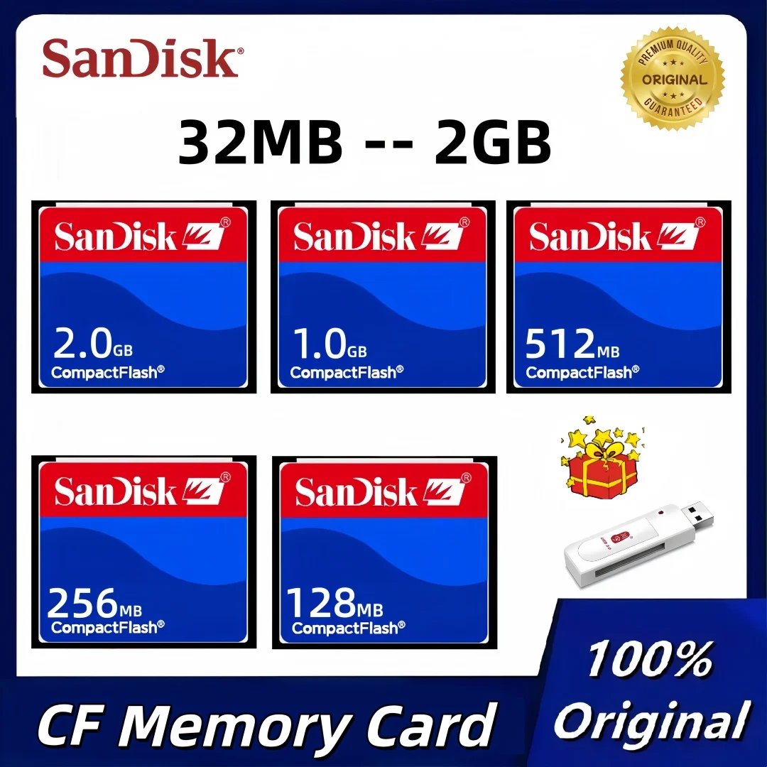 Carte Flash compacte SanDisk originale 2GB 1GB 512MB 256MB 128MB 64MB 32MB carte mémoire CF pour équipement industriel publicité CNC