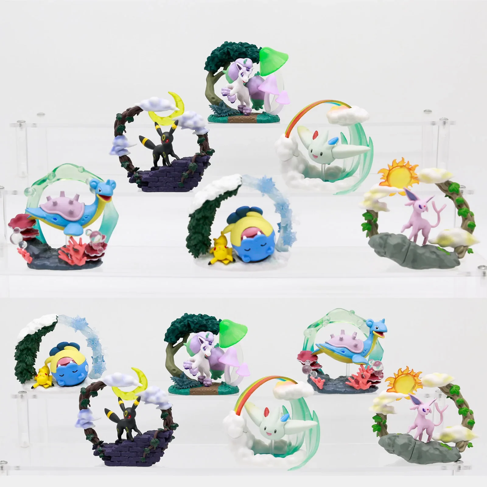 

Миниатюрная круглая коллекция диорамы Pokemon, слепая коробка Espeon Umbreon Togekiss Lapras Spheal Ponyta Pikachu, украшения, игрушки