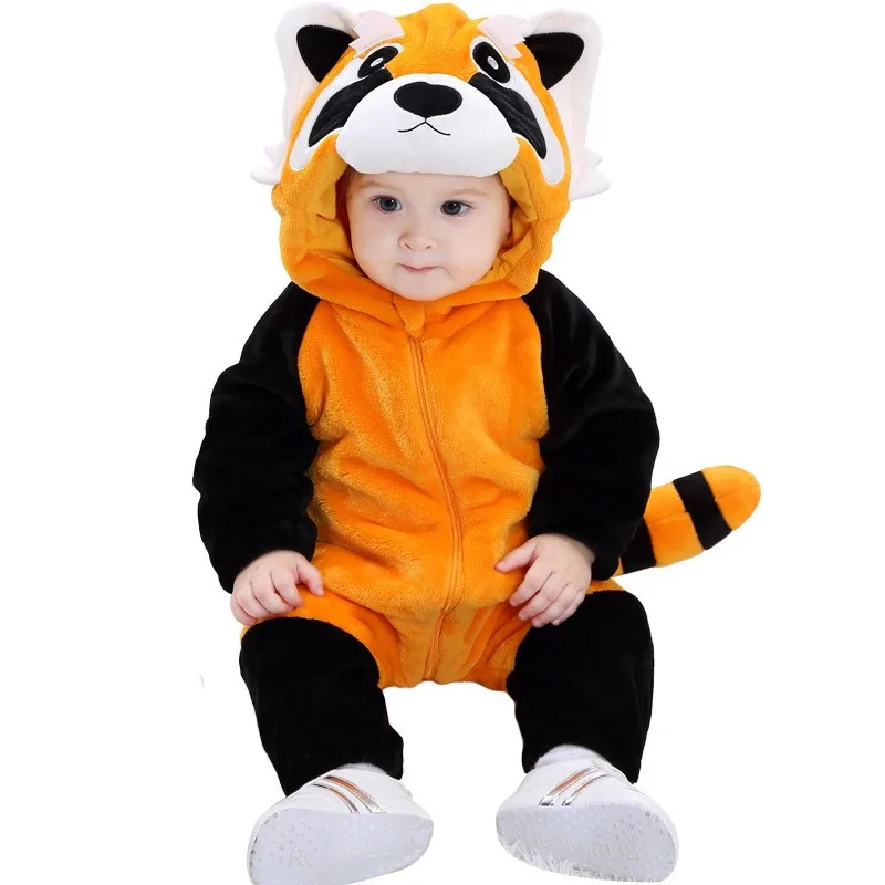 Spring New Baby Raccoon Playsuit Halloween Costume Baby Animal Shaped One Piece Creeper Baby Outwear