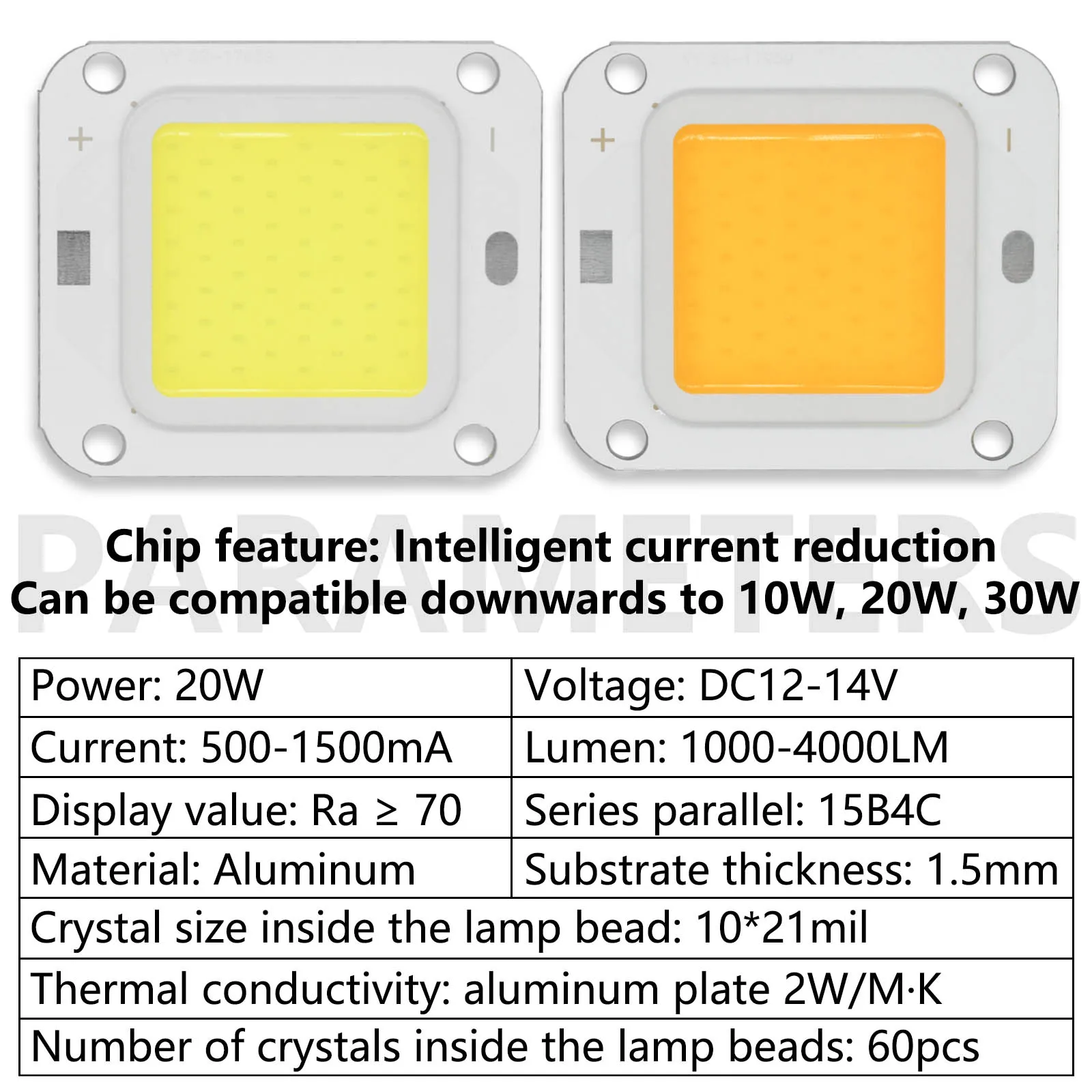 LED COB Chip 20W 40W DC12-14V 46x40mm Lamp Bead Lighting Diode Warm White Cold White LED Matrix For Flood Light Bulbs Spotlights