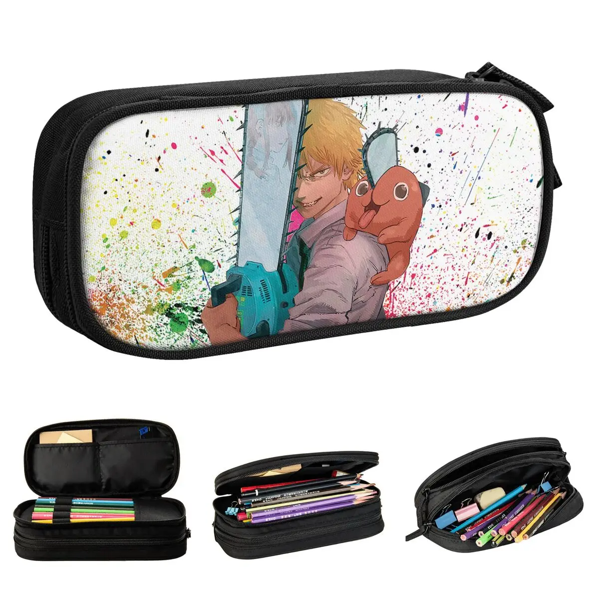 Power Pochita مقلمة بالمنشار رجل أنيمي قلم رصاص الحقيبة صندوق القلم للطلاب حقيبة تخزين كبيرة مكتب الهدايا القرطاسية