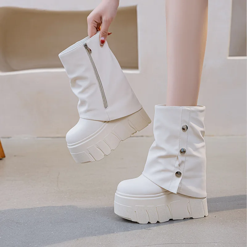 Fujin 14cm Women Ankle Boots Microfiber Leather Waterproof Warm