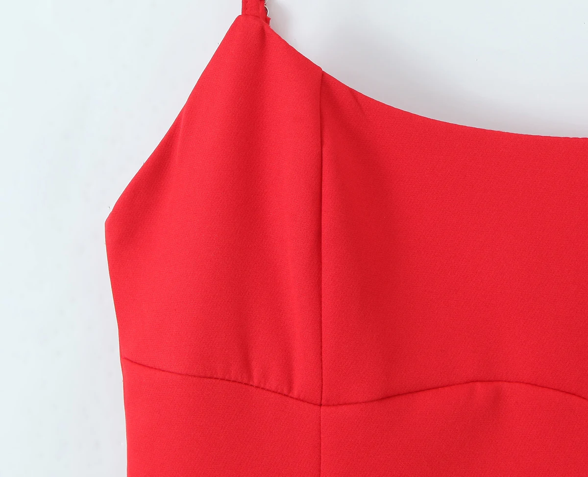 新しい夏のソリッドレッドスリングドレス女性セクシーなローウエストスイングシャーリングボールガウンドレスパーティーフェムベスティドローブ