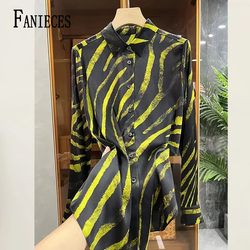 

FANIECES S-4XL Plus Size Women Spring Elegant Turn Down Colar Blouse Vintage Print Shirts Autumn Office Ladies Long Sleeve Tops