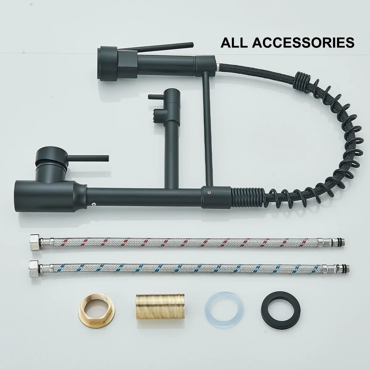 Pull Down Kitchen Faucet Dual Spout 360° Rotation Hot and Cold Water Mixer Tap Single Handle Deck Mounted Kitchen Sink Crane