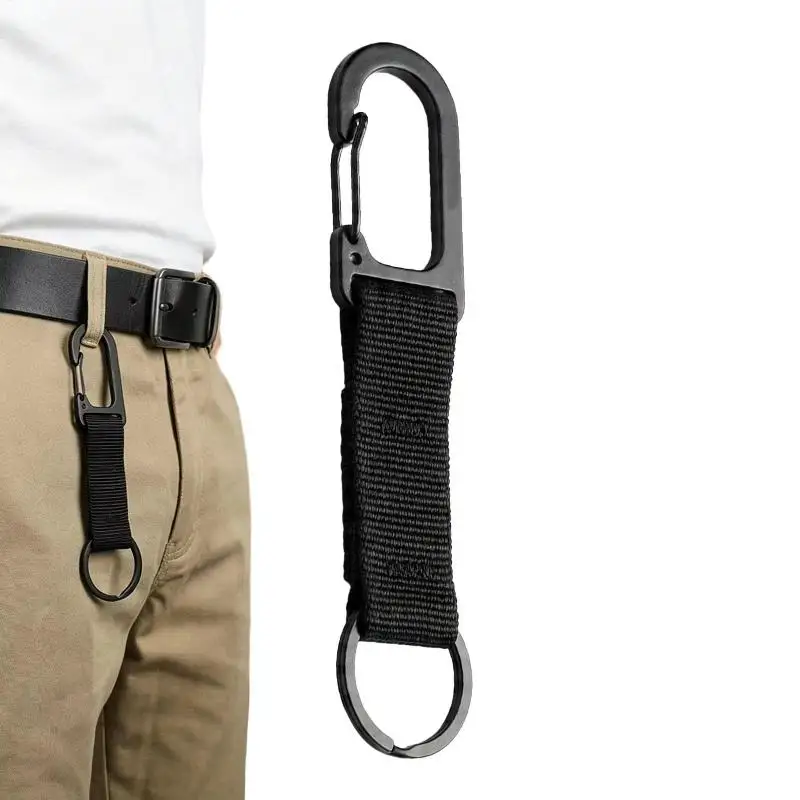 Easy Operation Webbing Spring Snap Hook Carabiner Quick Clip Key Ring for Hiking Accessories Outdoor EDC Gear