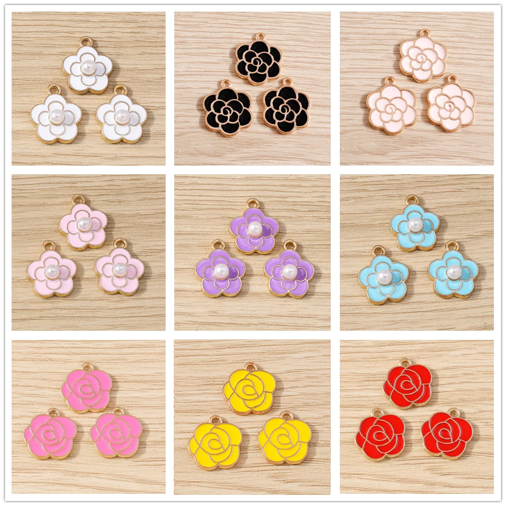 

Tusember 10pcs Charms Cute Pearl Camellia Flower Pendants for Jewelry Making Earrings Necklace Handmade Accessories