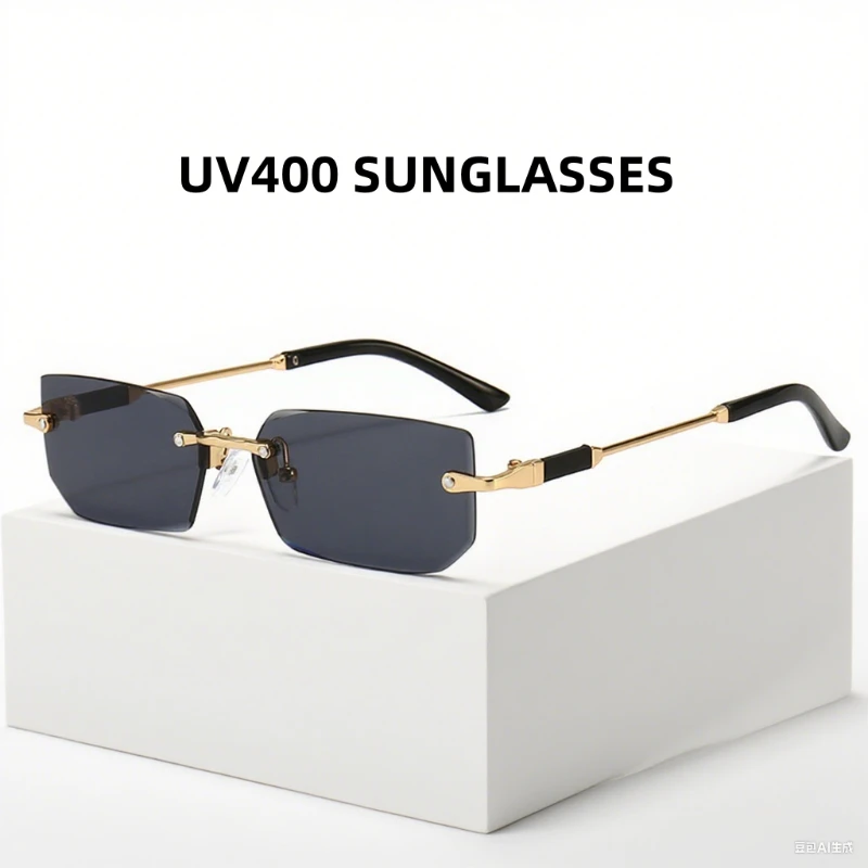 

New Frameless Fashion Sunglasses Jelly Colored Cut Border UV Glasses Women's Fashion Street Photography Trend Versatile Eyewear