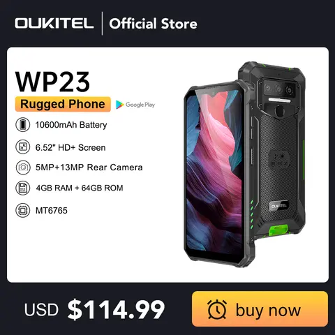 오키텔 WP23 러기드 안드로이드 13 4GB 64GB 10600mAh 배터리 13MP 후면 카메라 6.52인치 HD+ 디스플레이